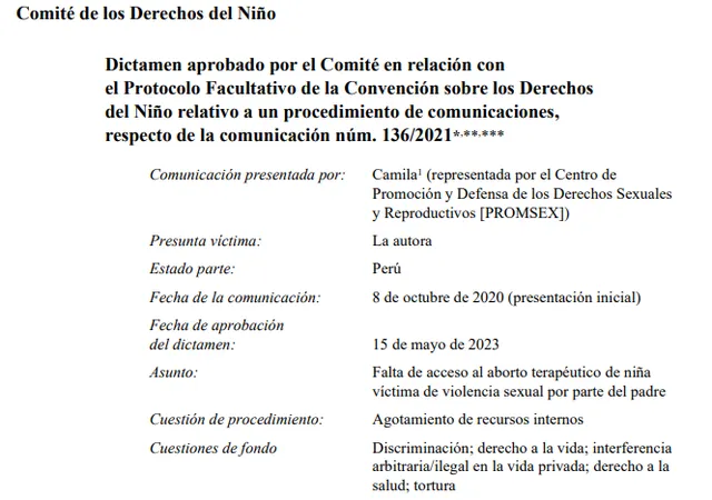 fallo comite derechos del niño