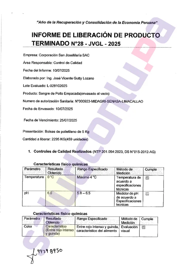 Informe de producto terminado - Sangre de Pollo 1