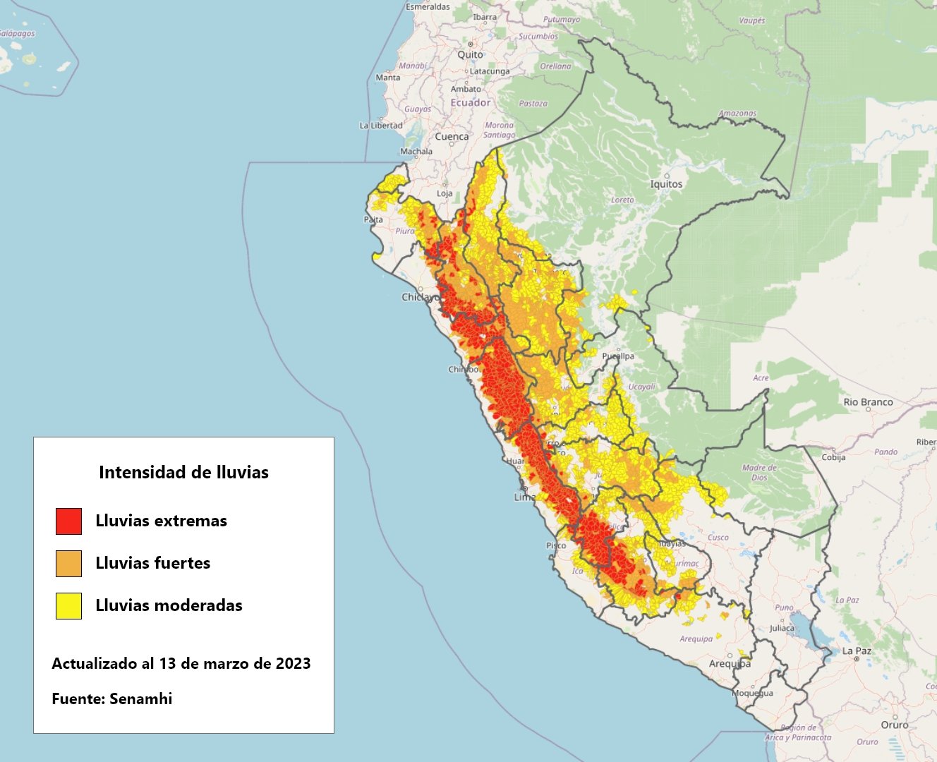 Intensidad de lluvias - Senamhi - 13-03-2023