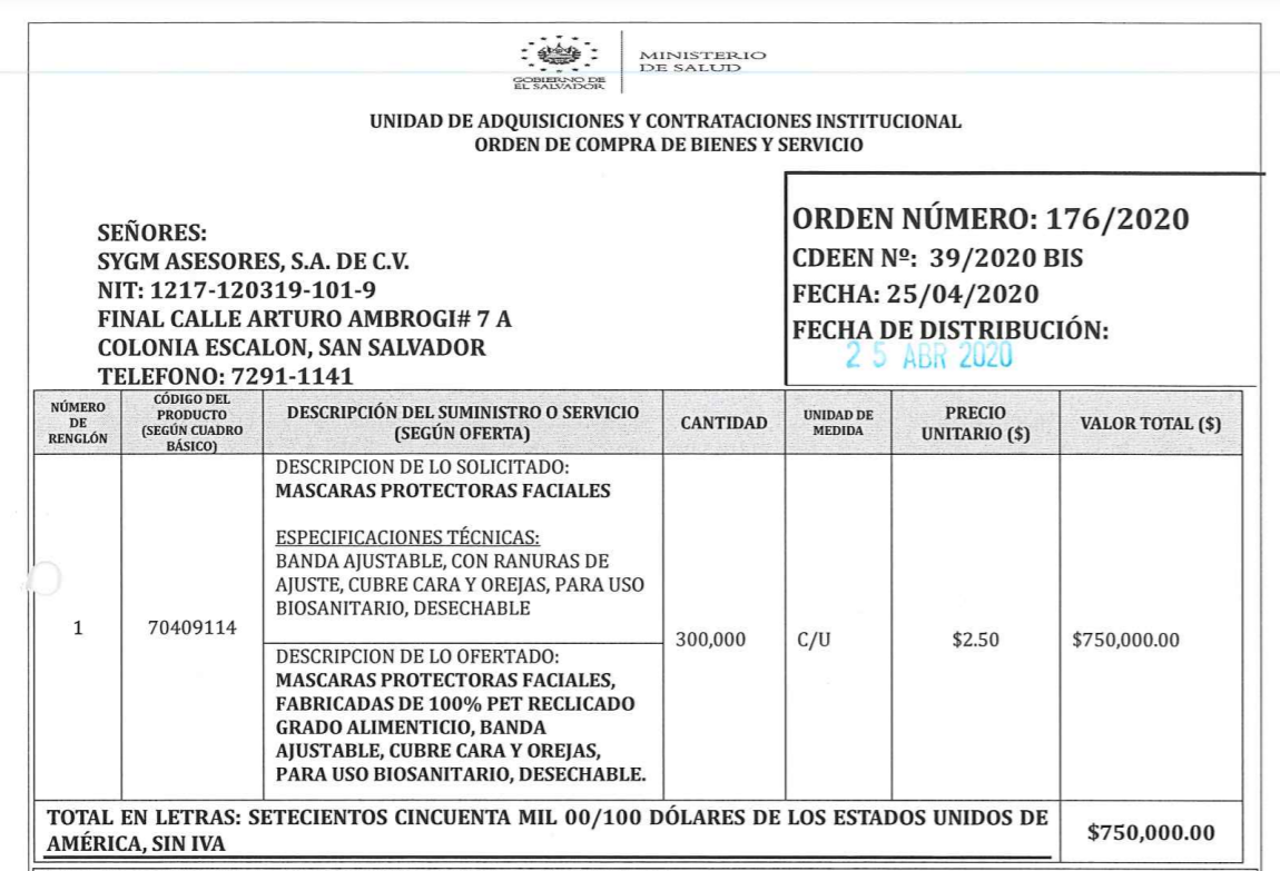 Orden de compra SYGM Fuente comprasal