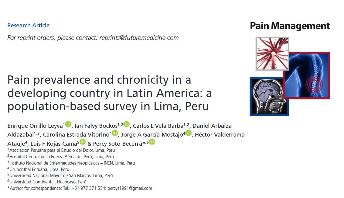 Pain prevalence and chronicity in adeveloping country in Latin America apopulation-based survey in Lima, Peru 1