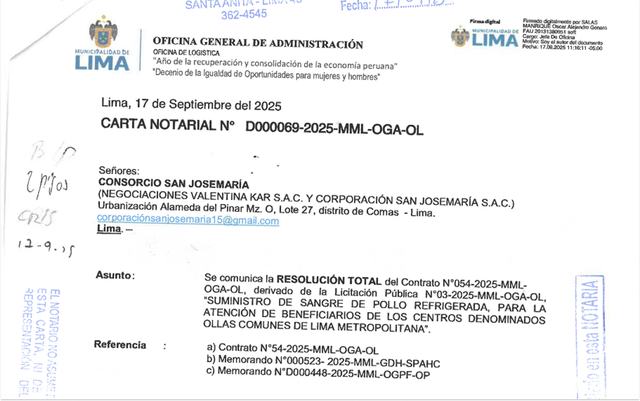 Resolución de Contrato MML - Consorcio Josemaria- 1