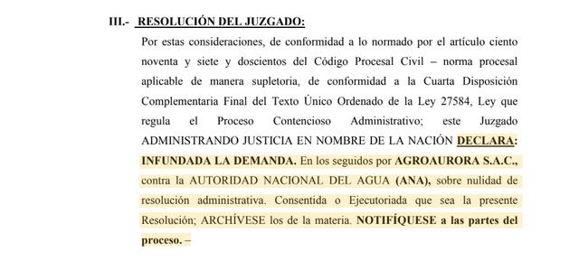 Sentencia que ratifica las sanciones de la Autoridad Nacional del Agua contra Agroaurora