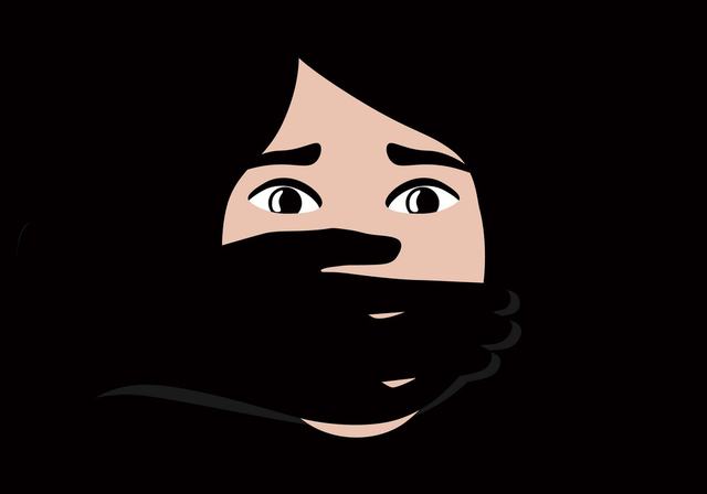 black-and-white-a-hand-covering-woman-mouth