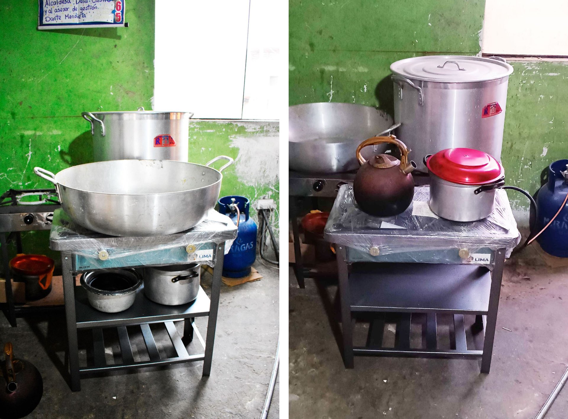 La cocina de la municipalidad no es apta para los recipientes grandes que usan las ollas comunes. En cambio solo puede usarse para tareas menores, de uso personal o doméstico.