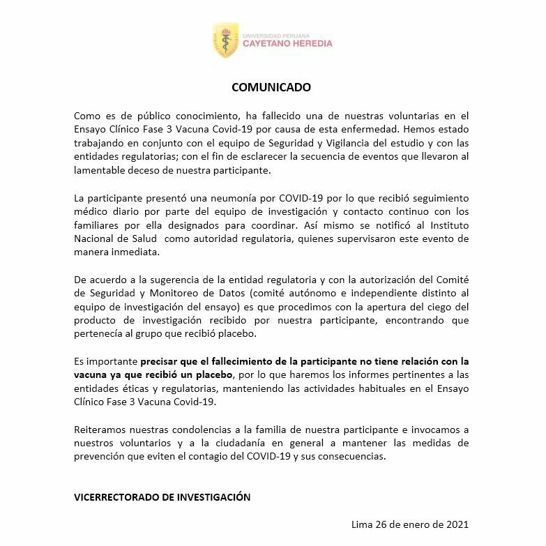 comunicado_UPCH_voluntaria fallecida_vacuna Sinopharm_placebo.jpg