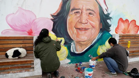 Murales contra el olvido le ponen cara a la muerte durante cuarentena en Perú. EFE