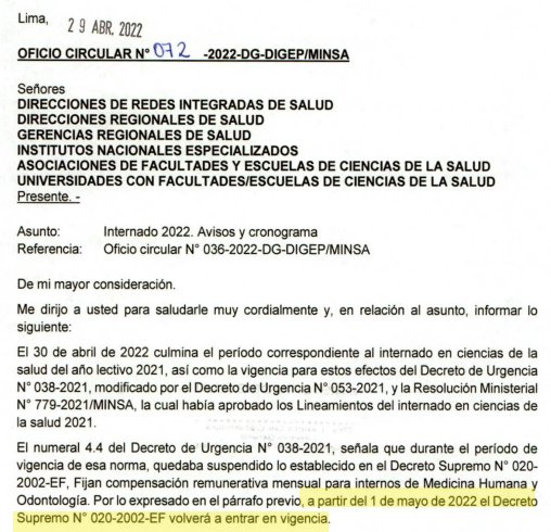 oficio circular Minsa 2022_internado