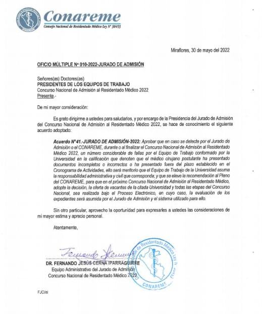 oficio de Conareme